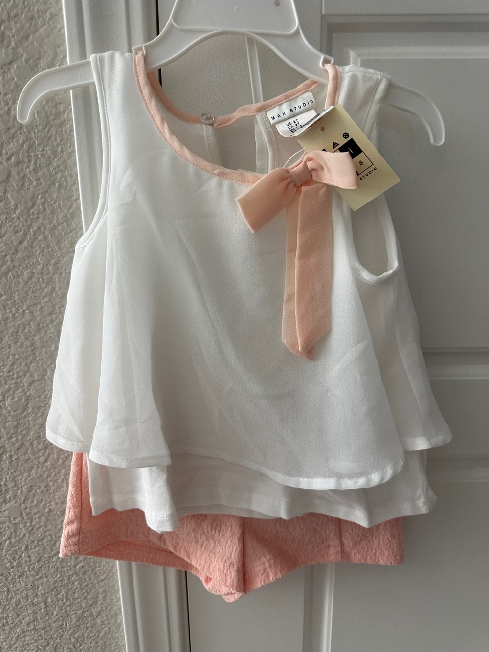 Max Studio White & Peach Girls Two-Piece Matching Set